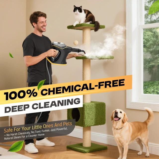 Alt view image 6 of 7 - Handheld Steamers for Cleaning, 1300W High Pressure Steam Cleaner for Home and Car, 10s Fast Heat-up, Multi-Purpose Steamer with 9pcs Accessories for Grout, Tile, Couch, Kitchen (Black)