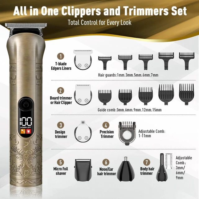 Alt view image 2 of 7 - Solati Beard Trimmer for Men Professional Hair Clippers Kit with Zero Gapped Electric Waterproof Razor Shaver Set for Mustache Body Nose Ear Hair Facial Back Adjustable Precision Grooming Kit (Gold)