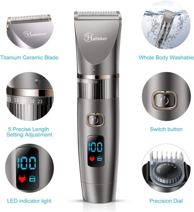 Alt view image 4 of 7 - Hatteker Beard Trimmer for Men Professional Hair Clipper Hair Trimmer Shaver Haircut Detail Cutting Kit for Men Cordless Waterproof