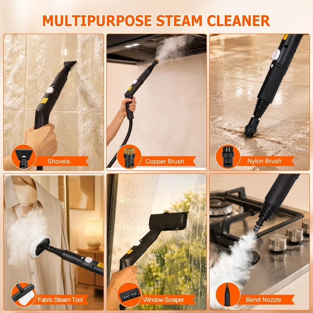 Alt view image 7 of 7 - Handheld Steam Cleaner for Home, 9-Level Steam Control, Black