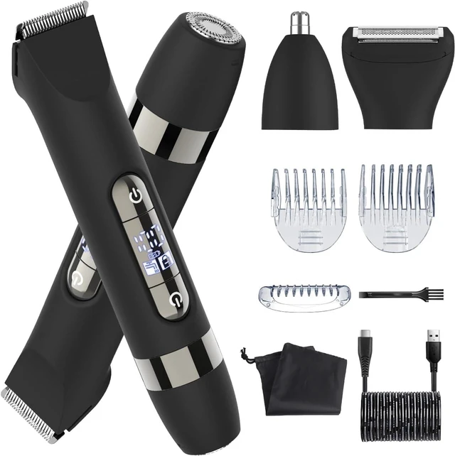 Main image of Hatteker 4 in 1 Multifunctional Dual - Head Body Hair Trimmer for Men, IPX7 Waterproof Groin & Body Hair Groomer, Rechargeable Body Electric Shaver Razor