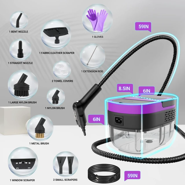 Alt view image 3 of 6 - Steam Cleaner 2500W Handheld Steamer with 1.6L Tank, 3 Steam Levels, Portable Steam Cleaning Machine for Home, Car Detailing, Furniture, Bed Bugs & Grout Purple