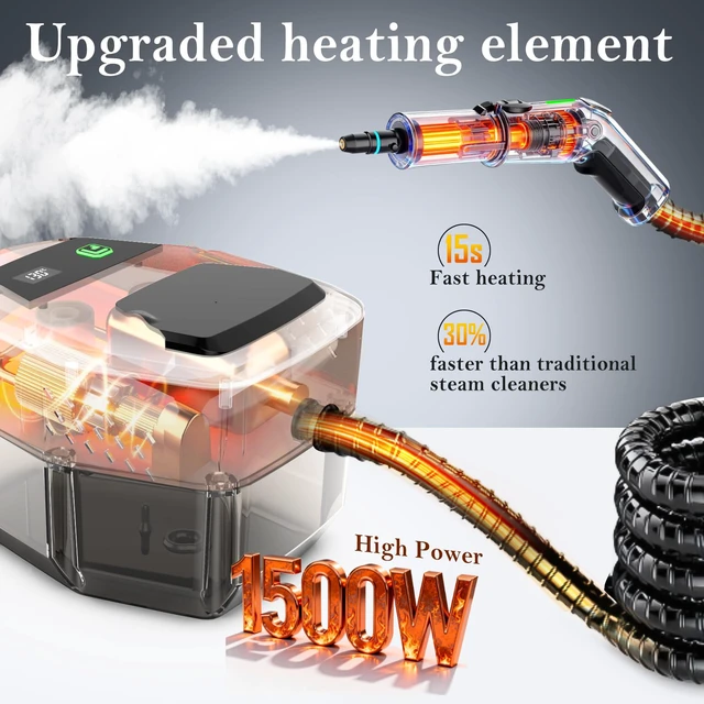 Alt view image 2 of 7 - Steam Cleaner, 3-Level Adjustable Handle, 15s Heat-Up, Steamer for Cleaning With 1.8L Large Tank, Dry Burn Protection, Handheld Steam Cleaner for Home, Bathroom, Tile, Grout,Car with 12pcs Accessories