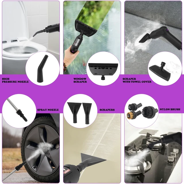 Alt view image 4 of 6 - Steam Cleaner 2500W Handheld Steamer with 1.6L Tank, 3 Steam Levels, Portable Steam Cleaning Machine for Home, Car Detailing, Furniture, Bed Bugs & Grout Purple