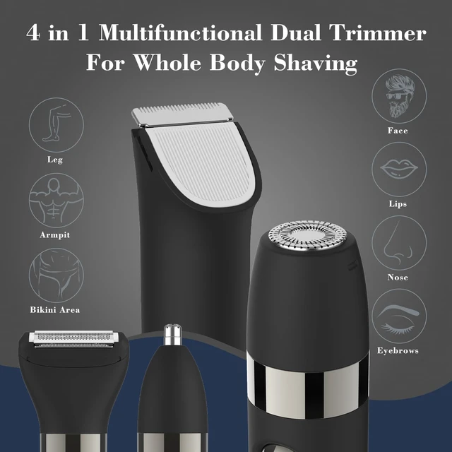 Alt view image 2 of 7 - Hatteker 4 in 1 Multifunctional Dual - Head Body Hair Trimmer for Men, IPX7 Waterproof Groin & Body Hair Groomer, Rechargeable Body Electric Shaver Razor