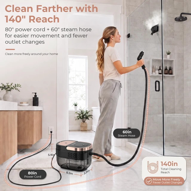 Alt view image 5 of 7 - Handheld Steam Cleaner for Home, Pink Portable Steamer for Cleaning