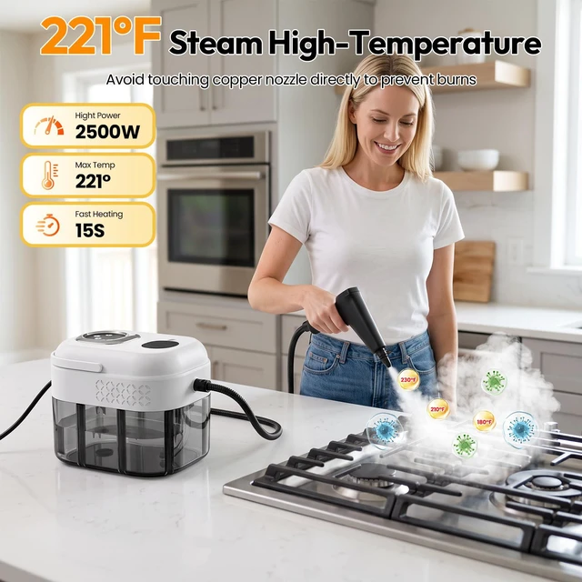 Alt view image 3 of 7 - Steam Cleaner, 6-Level Adjustable Handheld Steam Cleaner for Home & Car