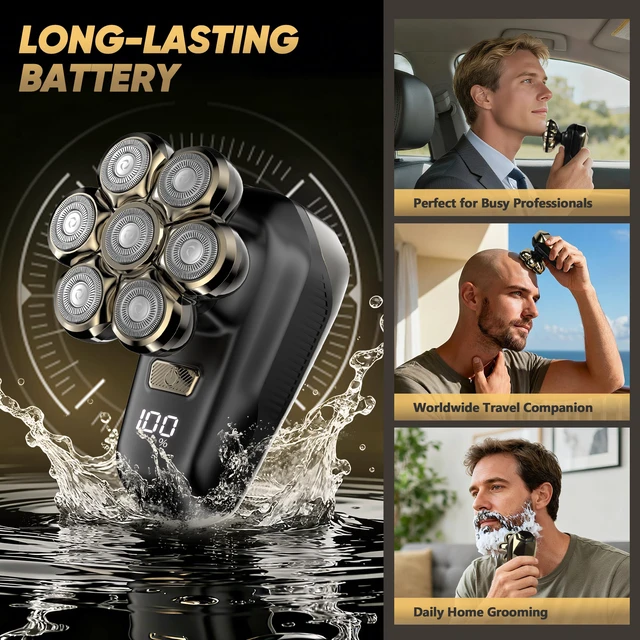 Alt view image 7 of 7 - Head Shavers for Bald Men, Electric Razor with 7D Magnetic Shaver Heads, Wet Dry Waterproof Bald Head Trimmer Kit for Women & Men, Nose Ear Hair Trimmer, USB Rechargeable Clippers, Bright Black