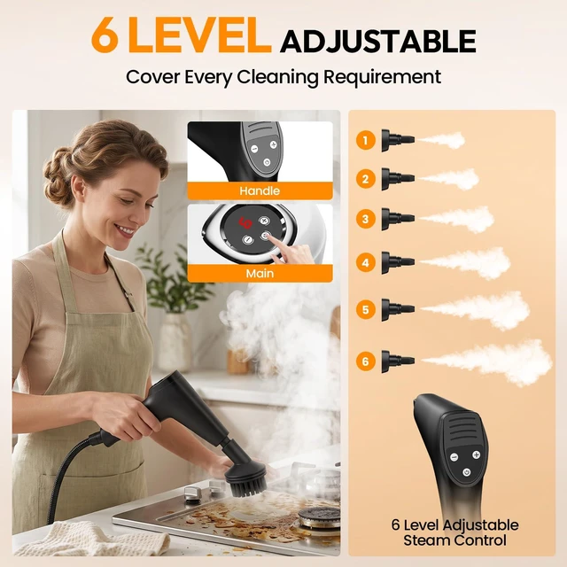 Alt view image 4 of 7 - Steam Cleaner, 6-Level Adjustable Handheld Steam Cleaner for Home & Car