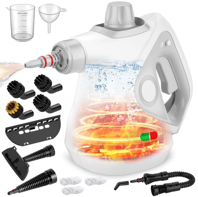Main image of Handheld Steam Cleaner for Home, Pressurized Portable Steamer for Cleaning with 14 Accessories for Multi-Surface Cleaning, Tiles, Kitchen, Bathroom & Car (Light Gray Cap&Light Grey Handle)