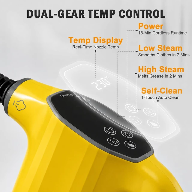 Alt view image 2 of 7 - Handheld Steam Cleaner for Home with LED Display, 15-Pcs Set