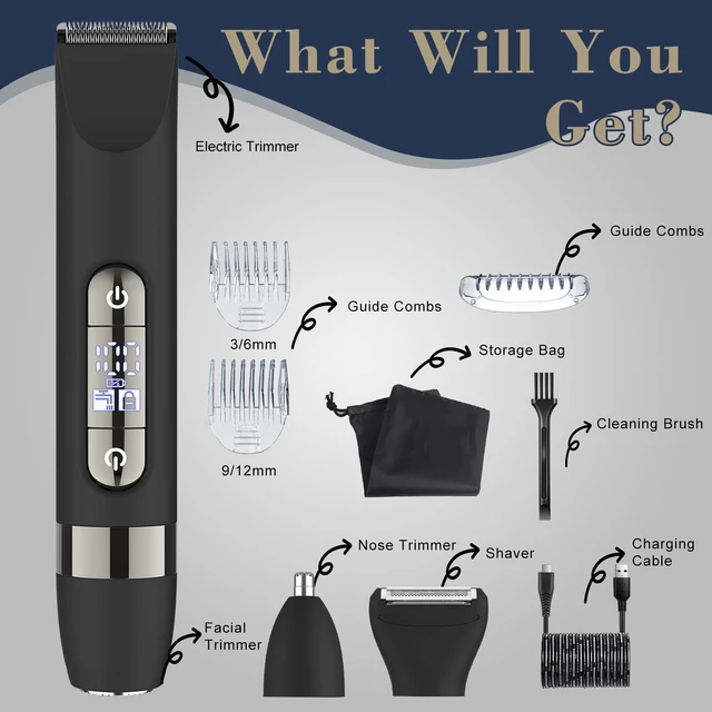 Alt view image 4 of 7 - Hatteker 4 in 1 Multifunctional Dual - Head Body Hair Trimmer for Men, IPX7 Waterproof Groin & Body Hair Groomer, Rechargeable Body Electric Shaver Razor