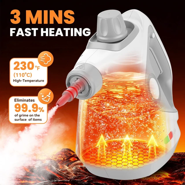 Alt view image 2 of 7 - Handheld Steam Cleaner for Home, Pressurized Portable Steamer for Cleaning with 14 Accessories for Multi-Surface Cleaning, Tiles, Kitchen, Bathroom & Car (Light Gray Cap&Light Grey Handle)