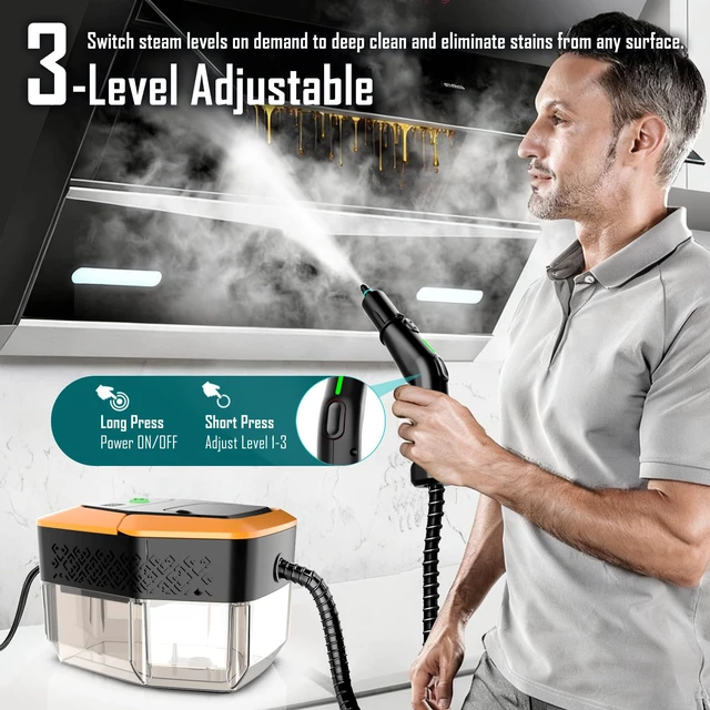 Alt view image 5 of 7 - Steam Cleaner, 3-Level Adjustable Handle, 15s Heat-Up, Steamer for Cleaning With 1.8L Large Tank, Dry Burn Protection, Handheld Steam Cleaner for Home, Bathroom, Tile, Grout,Car with 12pcs Accessories
