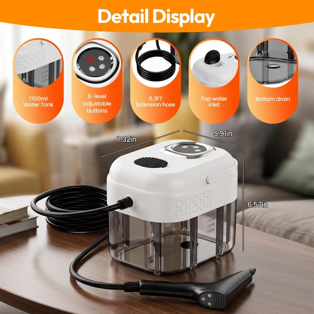 Alt view image 6 of 7 - Steam Cleaner, 6-Level Adjustable Handheld Steam Cleaner for Home & Car