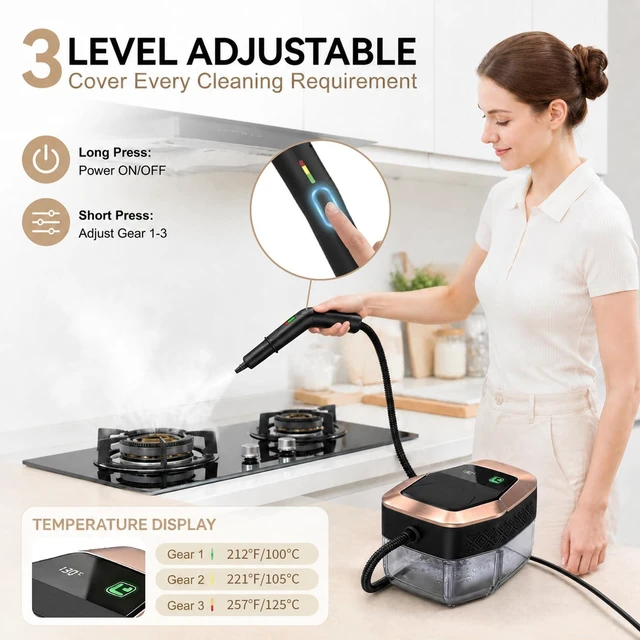 Alt view image 2 of 7 - Steam Cleaner, 3-Level Adjustable Pressurized Steam Cleaner for Home, 15s Heat-Up Handheld Steamer for Cleaning, 1.9 Qt Tank Portable Steam Cleaner for Car, Tile, Grout