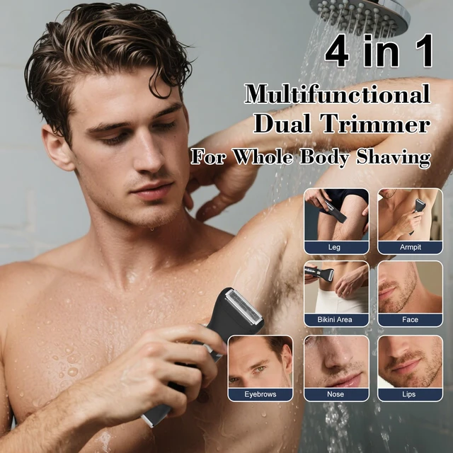 Alt view image 6 of 7 - Hatteker 4 in 1 Multifunctional Dual - Head Body Hair Trimmer for Men, IPX7 Waterproof Groin & Body Hair Groomer, Rechargeable Body Electric Shaver Razor