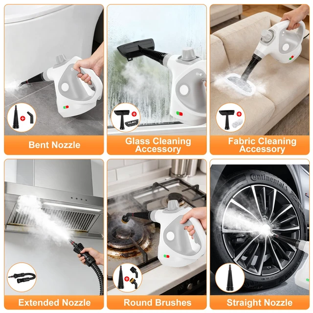 Alt view image 4 of 7 - Handheld Steam Cleaner for Home, Pressurized Portable Steamer for Cleaning with 14 Accessories for Multi-Surface Cleaning, Tiles, Kitchen, Bathroom & Car (Light Gray Cap&Light Grey Handle)