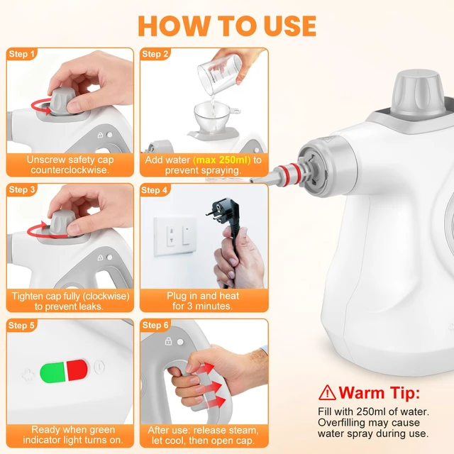 Alt view image 5 of 7 - Handheld Steam Cleaner for Home, Pressurized Portable Steamer for Cleaning with 14 Accessories for Multi-Surface Cleaning, Tiles, Kitchen, Bathroom & Car (Light Gray Cap&Light Grey Handle)
