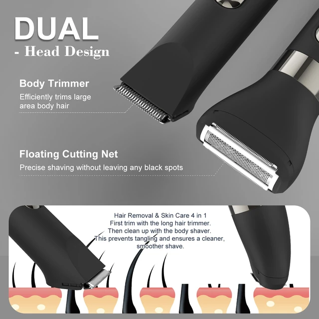 Alt view image 7 of 7 - Hatteker 4 in 1 Multifunctional Dual - Head Body Hair Trimmer for Men, IPX7 Waterproof Groin & Body Hair Groomer, Rechargeable Body Electric Shaver Razor