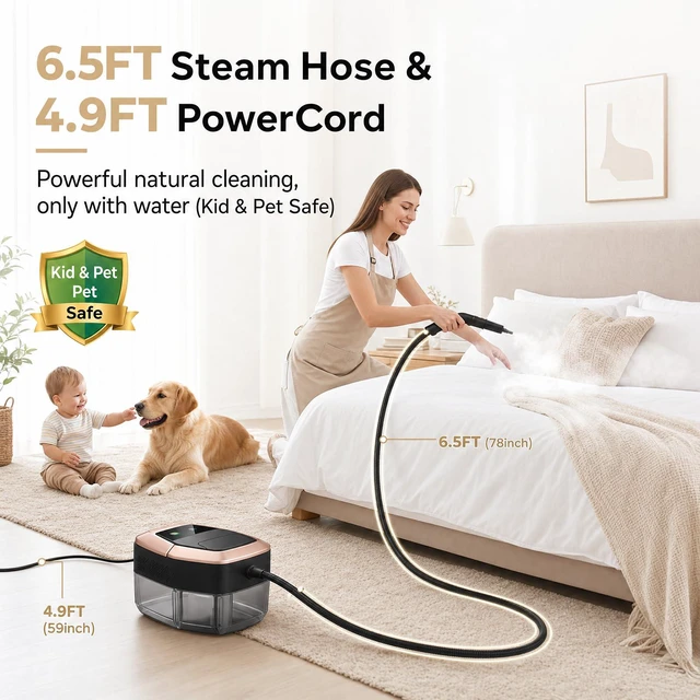 Alt view image 4 of 7 - Steam Cleaner, 3-Level Adjustable Pressurized Steam Cleaner for Home, 15s Heat-Up Handheld Steamer for Cleaning, 1.9 Qt Tank Portable Steam Cleaner for Car, Tile, Grout