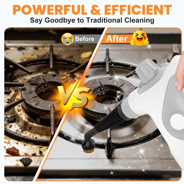 Alt view image 7 of 7 - Handheld Steam Cleaner for Home, Pressurized Portable Steamer for Cleaning with 14 Accessories for Multi-Surface Cleaning, Tiles, Kitchen, Bathroom & Car (Light Gray Cap&Light Grey Handle)