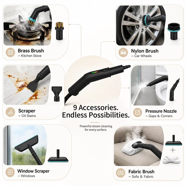 Alt view image 7 of 7 - Steam Cleaner, 3-Level Adjustable Pressurized Steam Cleaner for Home, 15s Heat-Up Handheld Steamer for Cleaning, 1.9 Qt Tank Portable Steam Cleaner for Car, Tile, Grout