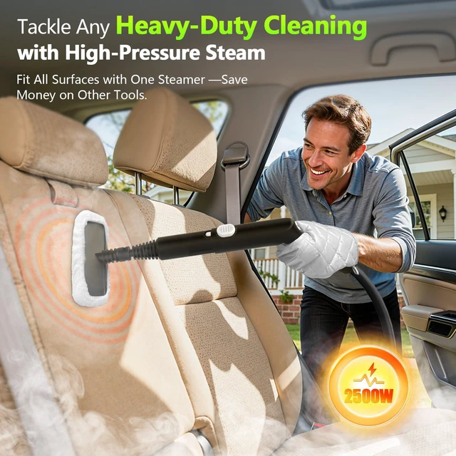 Alt view image 3 of 6 - Steam Cleaner, 2500W High Pressure Steam Cleaner with 15PCS Accessories, 10s Heat-Up & 6-Level Adjustable, Handheld Steam Cleaner for Home, Car, Furniture, Small Areas, Carpets, Floor Cleaning (White)