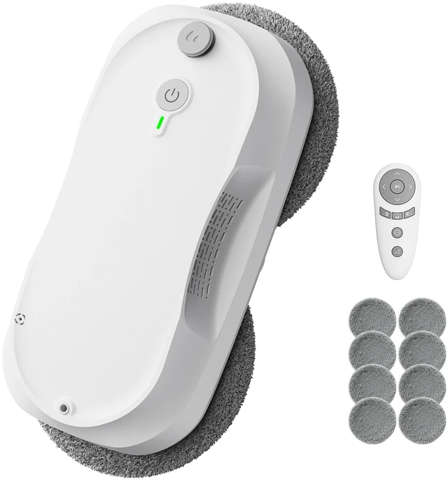 Main image of 2026 Updated Window Cleaning Robot - Enhanced Battery, Max 6400Pa, Path Planning, Anti-Slipping, Edge Detection, Window Cleaner Robot for High-Rise Windows (2 pairs of nozzles, 10 cloths) (White)