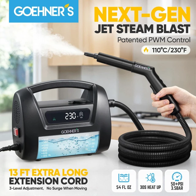 Alt view image 2 of 7 - 2026 Upgraded Handheld Steam Cleaner for Home, 30s Heats 230°F/3.5Bar High Pressure Hand held Steam Cleaner for Car Detailing with 13ft Cord, Steamer for Cleaning Grout