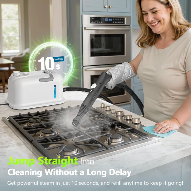 Alt view image 5 of 6 - Steam Cleaner, 2500W High Pressure Steam Cleaner with 15PCS Accessories, 10s Heat-Up & 6-Level Adjustable, Handheld Steam Cleaner for Home, Car, Furniture, Small Areas, Carpets, Floor Cleaning (White)