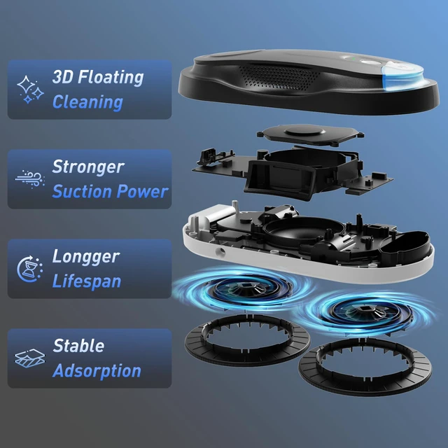 Alt view image 2 of 6 - KKI Window Cleaning Robot with Dual Spray for High-Rise Windows,Black