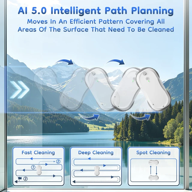 Alt view image 3 of 7 - 2026 Updated Window Cleaning Robot - Enhanced Battery, Max 6400Pa, Path Planning, Anti-Slipping, Edge Detection, Window Cleaner Robot for High-Rise Windows (2 pairs of nozzles, 10 cloths) (White)