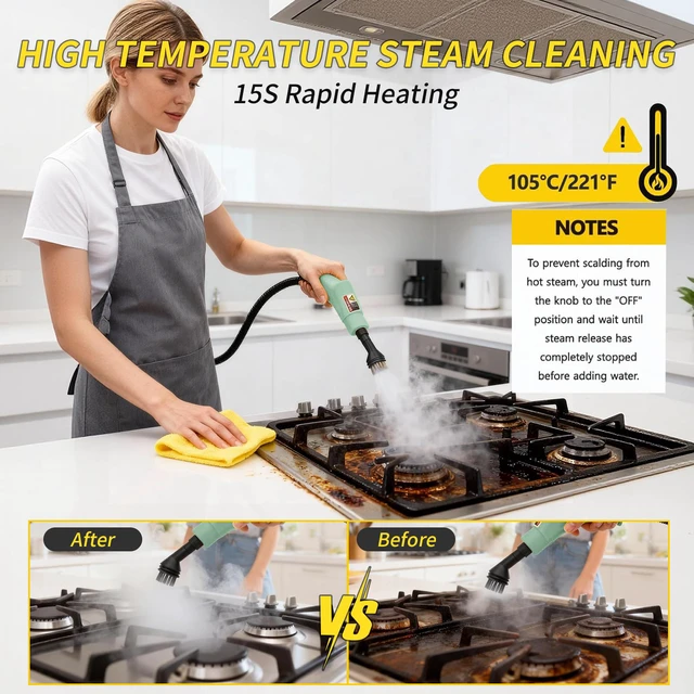 Alt view image 3 of 7 - Steam Cleaner,15s Heat-Up,1.1L Tank,6-Level Adjustable Handle,2500W Steamer for Cleaning,Portable Steamer for Home with 13PCS Accessories, High-pressure steamer for Home,Car,Dirt,Grease,Grout,Couch