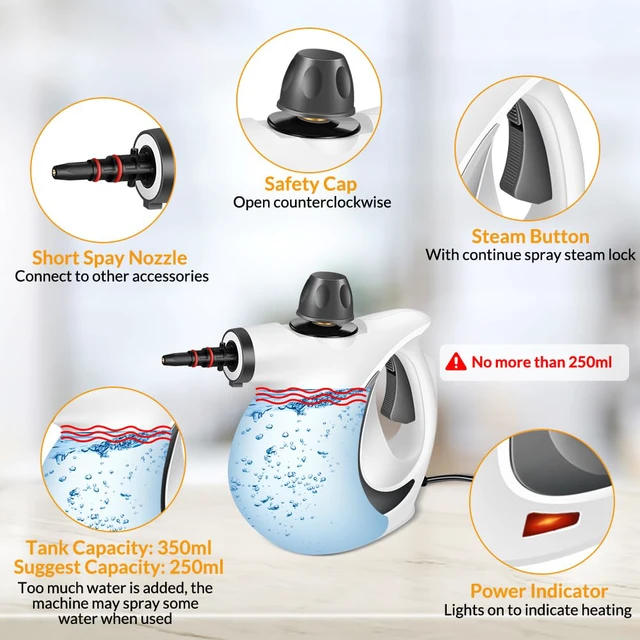 Alt view image 4 of 7 - Handheld Steam Cleaner, Pressurized Hot Steam with 12 Accessories for Home