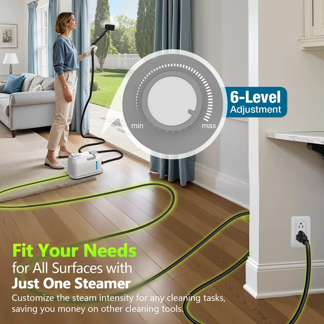 Alt view image 6 of 6 - Steam Cleaner, 2500W High Pressure Steam Cleaner with 15PCS Accessories, 10s Heat-Up & 6-Level Adjustable, Handheld Steam Cleaner for Home, Car, Furniture, Small Areas, Carpets, Floor Cleaning (White)
