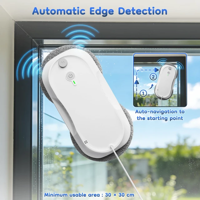 Alt view image 4 of 7 - 2026 Updated Window Cleaning Robot - Enhanced Battery, Max 6400Pa, Path Planning, Anti-Slipping, Edge Detection, Window Cleaner Robot for High-Rise Windows (2 pairs of nozzles, 10 cloths) (White)