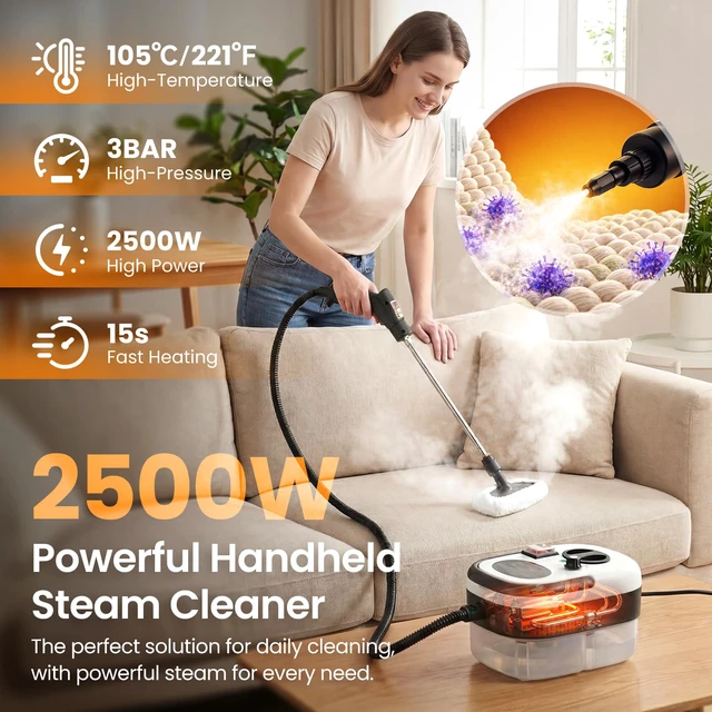 Alt view image 2 of 7 - 2500W Handheld Steam Cleaner for Home, 6-Level High Pressure Steam Gun, Steam Machine w/40.6oz Tank, Portable Car Steamer for Auto Detailing & Cleaning, Car, Floor, Furniture, Tile Grout, Wall