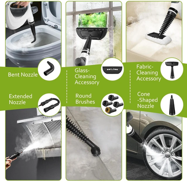 Alt view image 2 of 6 - Phueut Pressurized Handheld Multi-Surface Natural Steam Cleaner with 12 pcs Accessories, Multi-Purpose Steamer for Home Use, Steamer for Cleaning Floor, Upholstery, Grout and Car (Grey)