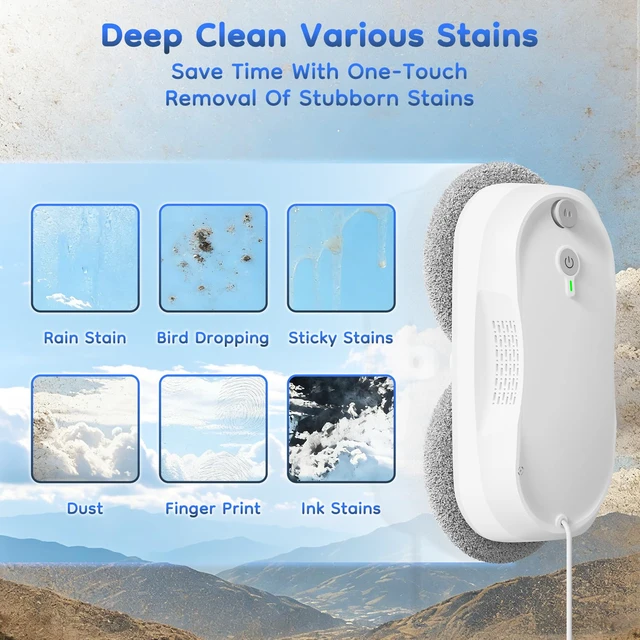Alt view image 5 of 7 - 2026 Updated Window Cleaning Robot - Enhanced Battery, Max 6400Pa, Path Planning, Anti-Slipping, Edge Detection, Window Cleaner Robot for High-Rise Windows (2 pairs of nozzles, 10 cloths) (White)