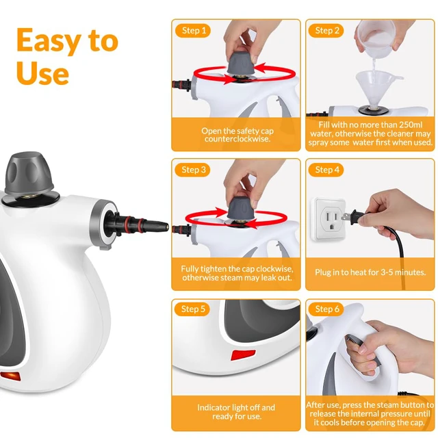 Alt view image 6 of 7 - Handheld Steam Cleaner, Pressurized Hot Steam with 12 Accessories for Home