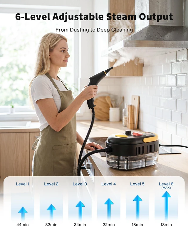 Alt view image 4 of 7 - Steam Cleaner, 15s Heat Up, 6 Level Adjustment with 18 Accessories, 1500W