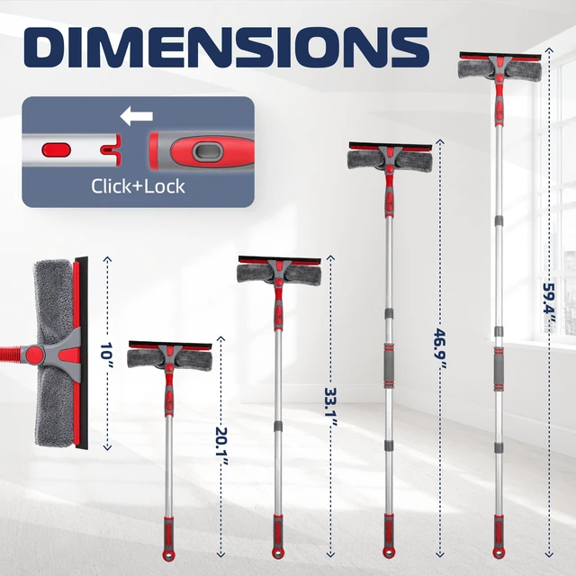 Alt view image 2 of 6 - DSV Standard 2-in-1 Window Cleaning Squeegee Kit with 60 Extension Pole, Rotatable Bendable Head, Microfiber & Chenille Pads, Window Cleaner Tool for Indoor/Outdoor, High Windows, Shower and Car