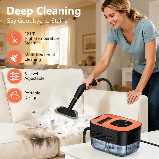 Alt view image 2 of 7 - Steam Cleaner, Portable Steamer for Cleaning with 16pcs Accessories, 6-Level Adjustable and 15s Heat-Up, Handheld Steam Cleaner for Home, Tile, Dirt, Grout, Grease, Car Detailing
