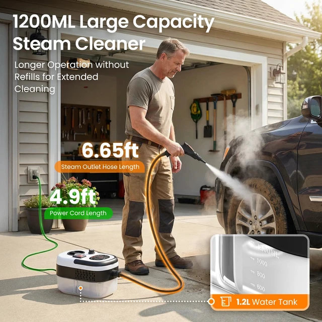 Alt view image 4 of 7 - 2500W Handheld Steam Cleaner for Home, 6-Level High Pressure Steam Gun, Steam Machine w/40.6oz Tank, Portable Car Steamer for Auto Detailing & Cleaning, Car, Floor, Furniture, Tile Grout, Wall