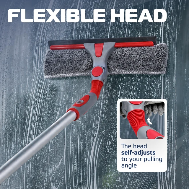Alt view image 3 of 6 - DSV Standard 2-in-1 Window Cleaning Squeegee Kit with 60 Extension Pole, Rotatable Bendable Head, Microfiber & Chenille Pads, Window Cleaner Tool for Indoor/Outdoor, High Windows, Shower and Car