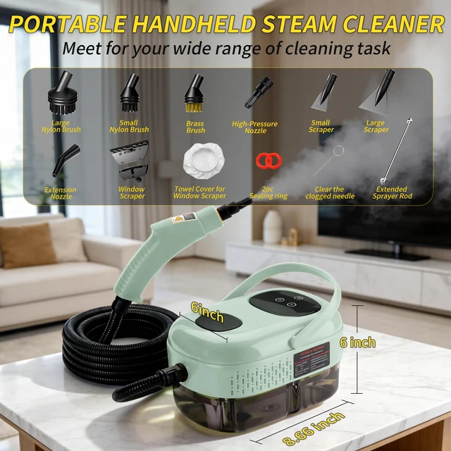 Alt view image 6 of 7 - Steam Cleaner,15s Heat-Up,1.1L Tank,6-Level Adjustable Handle,2500W Steamer for Cleaning,Portable Steamer for Home with 13PCS Accessories, High-pressure steamer for Home,Car,Dirt,Grease,Grout,Couch