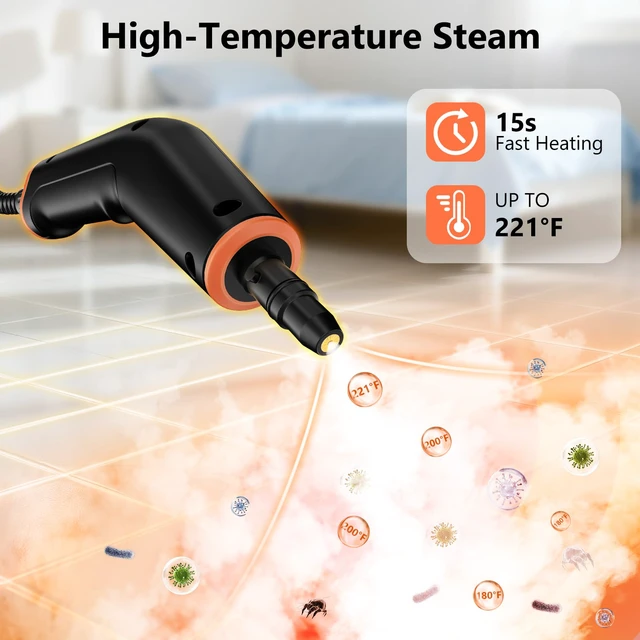 Alt view image 4 of 7 - Steam Cleaner, Portable Steamer for Cleaning with 16pcs Accessories, 6-Level Adjustable and 15s Heat-Up, Handheld Steam Cleaner for Home, Tile, Dirt, Grout, Grease, Car Detailing