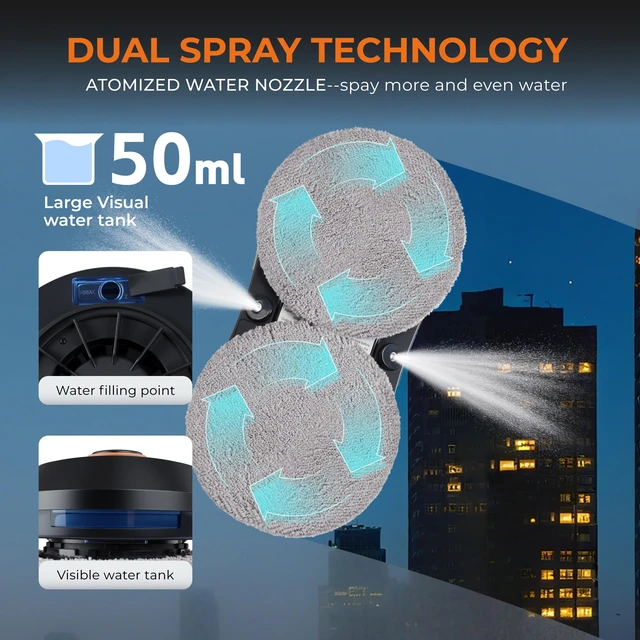 Alt view image 3 of 7 - FRUITEAM Automatic Window Cleaner Robot with Dual Direction Auto-Spray