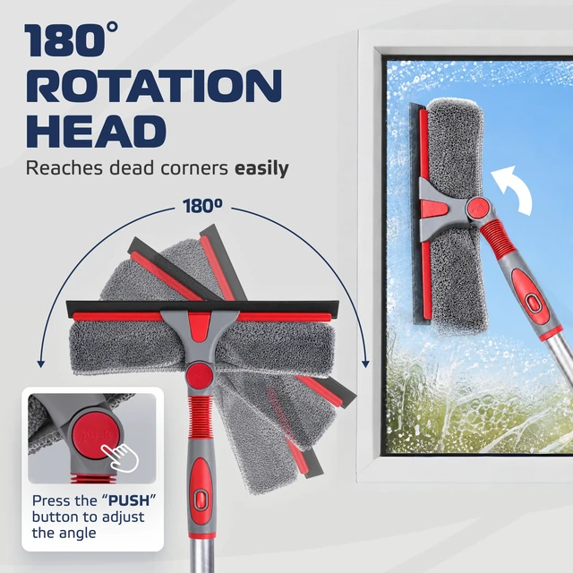 Alt view image 5 of 6 - DSV Standard 2-in-1 Window Cleaning Squeegee Kit with 60 Extension Pole, Rotatable Bendable Head, Microfiber & Chenille Pads, Window Cleaner Tool for Indoor/Outdoor, High Windows, Shower and Car